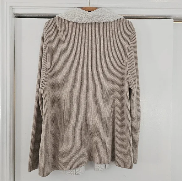 Alfred Dunner Beige White Faux Swede Front 20W Jacket Sweater - Picture 4 of 8